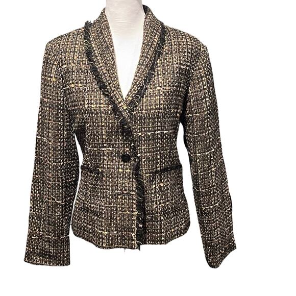 Requirements Tweed Blazer Jacket Fringe Trim Multicolor Old Money Career Size 12 - Picture 2 of 9